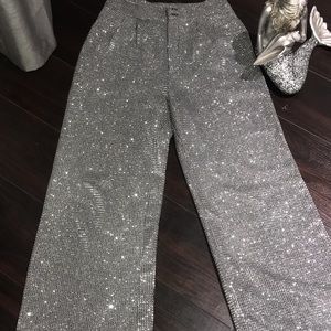 Wide Leg Silver Disco Ball Pants 